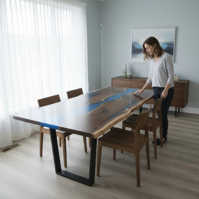Mesa mesa de comedor mesas resina epoxi epoxi madera real muebles de diseño macizos 240x100