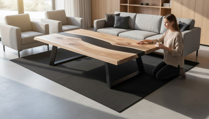 Resina epoxi mesa de madera Mesa de café Hecho a mano Muebles de salón macizos