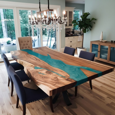 Mesa de comedor de resina epoxi real de madera muebles macizos mesa de resina epoxi de resina de mesa de resina de río