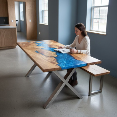 Mesa de centro River Table de madera maciza 120x90, mesas sólidas