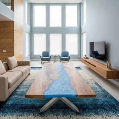 Mesa de centro River Table de madera maciza 120x90, mesas sólidas
