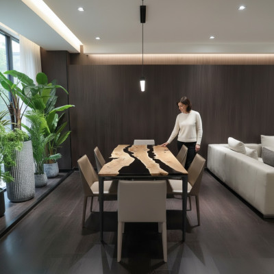 Mesa de centro Black River Table de madera real 220x90 Mesas de resina epoxi nuevas