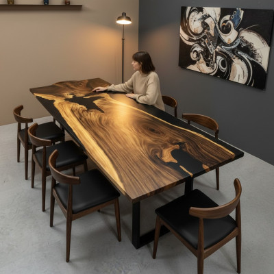Epoxi de resina Mesa de río Mesa de madera real Maciza Mesas de decoración 240x100