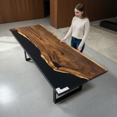 Mesa de comedor Black Water River madera real mesa de río 265x100 mesas