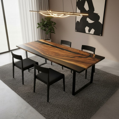 Mesa de comedor Black River Table de madera real 220x95 Mesas de resina epoxi Nueva