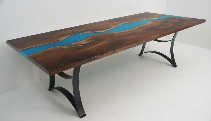 Mesa de comedor de resina de epoxi, madera maciza de epoxi, muebles masivos, mesa de epoxi, nueva de agua.