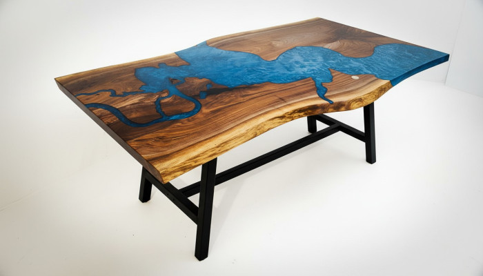 Mesa de resina epoxi de cascada, mesa de resina epoxi de madera real, muebles macizos de madera, mesa de resina epoxi nueva.