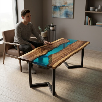 Mesita auxiliar de resina epoxi, mesa de centro, mesa de café hecha a mano de 120x60cm.