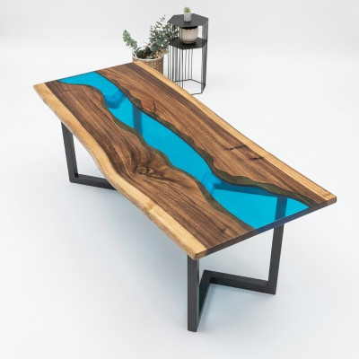 Mesita auxiliar de resina epoxi, mesa de centro, mesa de café hecha a mano de 120x60cm.