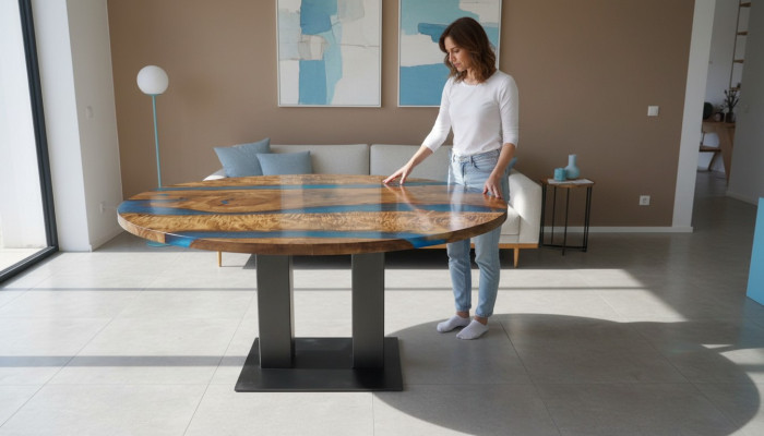 Mesa de comedor maciza Mesa redonda de resina epoxi Muebles para mesas de río de cascada de resina epoxi