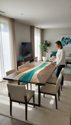 Mesa de comedor de resina epoxi de mesa hecha de madera de epoxy real de diseño masivo 240x100