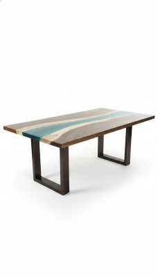 Mesa de comedor de resina epoxi de mesa hecha de madera de epoxy real de diseño masivo 240x100