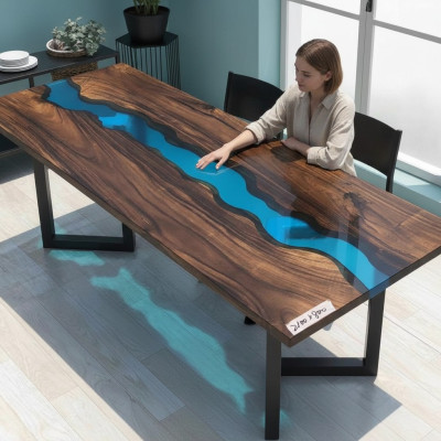 Epoxi Resina Mesa de río Madera maciza real Azul Agua Mesa Epoxy Muebles Nuevos