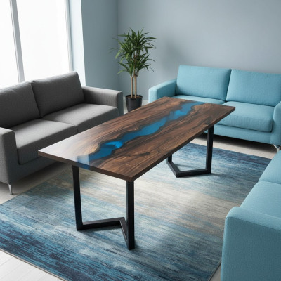 Epoxi Resina Mesa de río Madera maciza real Azul Agua Mesa Epoxy Muebles Nuevos