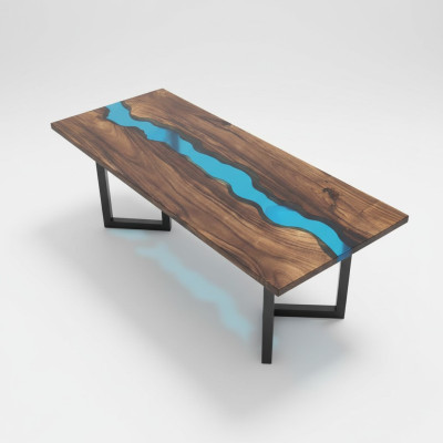 Epoxi Resina Mesa de río Madera maciza real Azul Agua Mesa Epoxy Muebles Nuevos