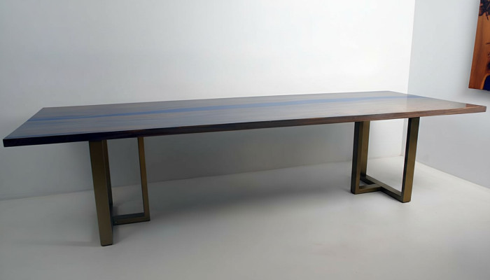 Mesa de resina epoxi, mesa de comedor de madera real, muebles macizos de resina epoxi de cascada de agua