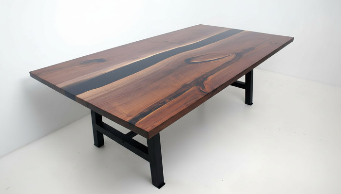 Mesa de comedor de resina epoxi de madera real, muebles macizos de mesa de epoxy nuevo.