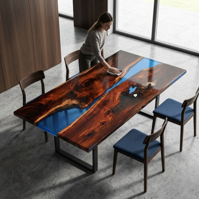 Mesa Mesa de comedor Mesa de diseño Moderno Mar Río Muebles 200x90 Resina epoxi Océano