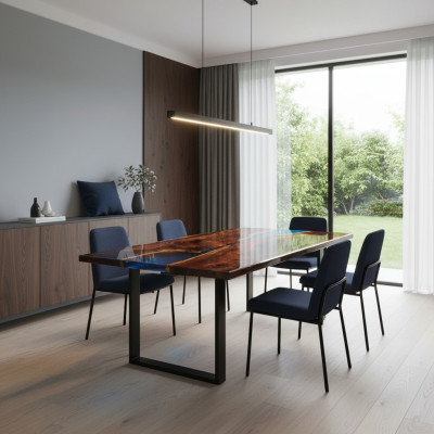 Mesa Mesa de comedor Mesa de diseño Moderno Mar Río Muebles 200x90 Resina epoxi Océano