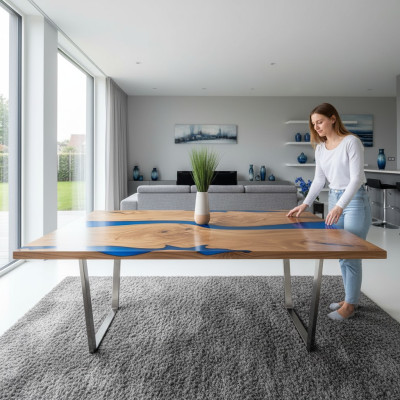 Mesas Mesa de comedor Mesa de diseño moderno Mar Mobiliario de río 220x90 Resina epoxi Océano