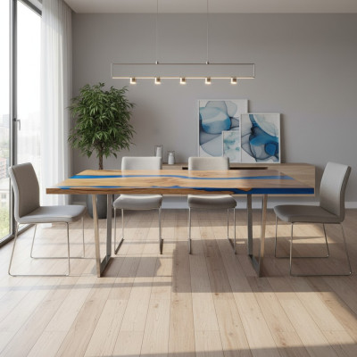 Mesas Mesa de comedor Mesa de diseño moderno Mar Mobiliario de río 220x90 Resina epoxi Océano