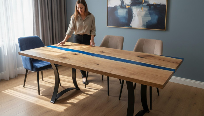 Epoxi, mesa de resina de madera auténtica, muebles de madera de resina de epoxi de cascada maciza