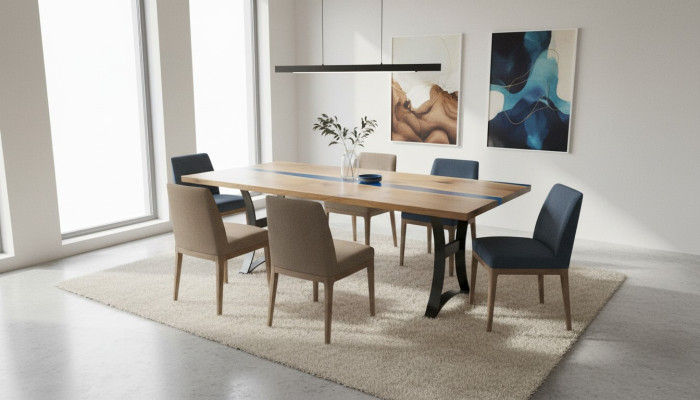 Epoxi, mesa de resina de madera auténtica, muebles de madera de resina de epoxi de cascada maciza