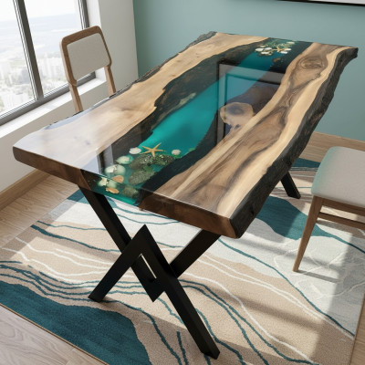 Mesa mesa de comedor mesas de resina epoxi muebles de diseño masivo 200x100 madera real epoxi