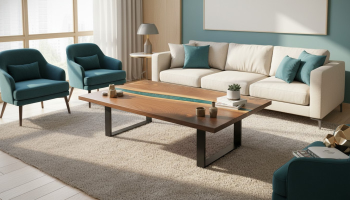 Madera real resina epoxi Mesa de río mesa de agua negra muebles de resina epoxi maciza.