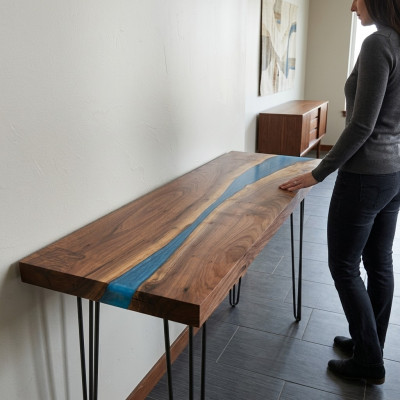Mesa de consola Aparador Madera real Mesa de diseñador Resina epoxi Cascada Río
