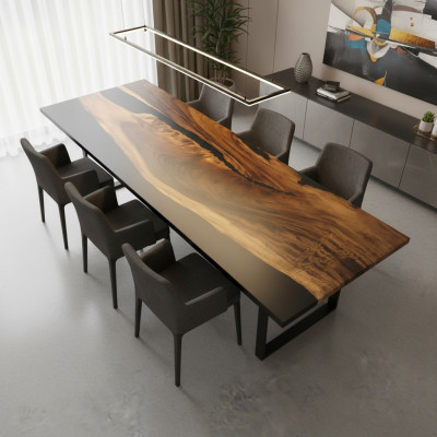 Epoxi de resina mesa de comedor madera real muebles macizos mesa de resina de agua 260x91cm