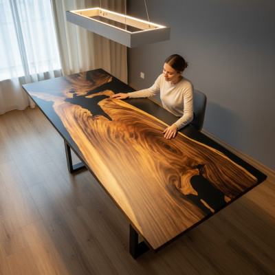 Mesa mesa de comedor mesas resina epoxi madera real muebles macizos cascada