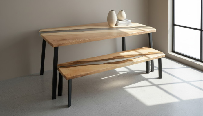 Epoxi resina Mesa Banco 2 piezas. Set Madera real Mesa grupo de mesas de cascada río Nuevo