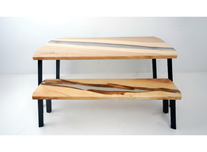 Epoxi resina Mesa Banco 2 piezas. Set Madera real Mesa grupo de mesas de cascada río Nuevo