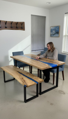 Mesa de diseño Banco Mesa de comedor Mesa de cocina Mesas de salón Madera maciza 2 piezas nuevas Bancos