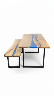 Mesa de diseño Banco Mesa de comedor Mesa de cocina Mesas de salón Madera maciza 2 piezas nuevas Bancos