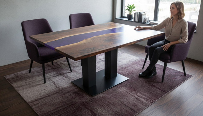 Mesa de resina epoxi de río de madera real Precio por metro cuadrado Mesas a medida