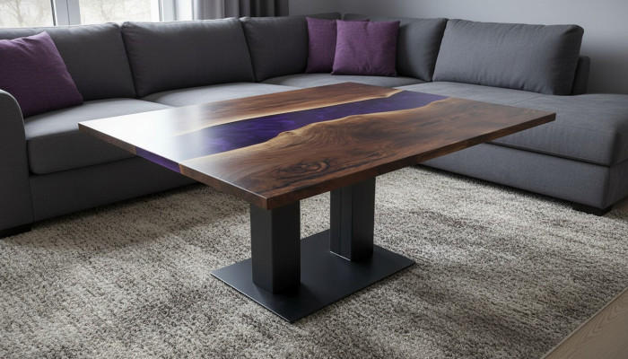 Mesa de resina epoxi de río de madera real Precio por metro cuadrado Mesas a medida