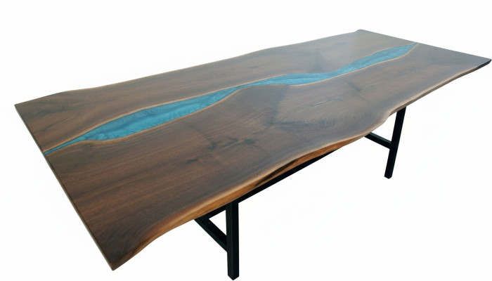 Mesa de la cascada de madera real, mesas de epoxi, mesa de resina de madera maciza con resina epoxi.