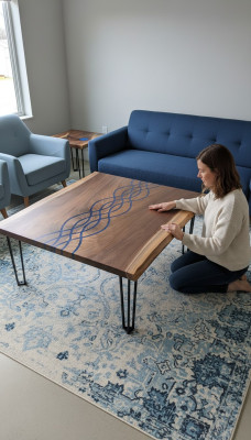 Río Mesas Mesa de comedor Diseño Mesa Moderna Mar Muebles 100x100 Resina epoxi Océano
