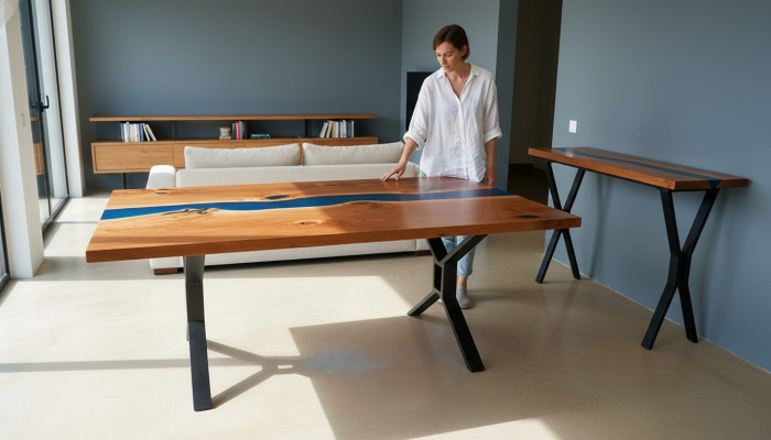 Fabricación a medida Mesa de resina epoxi Epoxy Río Madera real Precio por metro cuadrado Tablas Resina