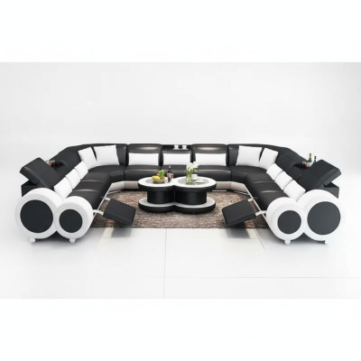 Sofá en forma de U moderno, sofá de cuero, sofás acolchados de diseño conjunto