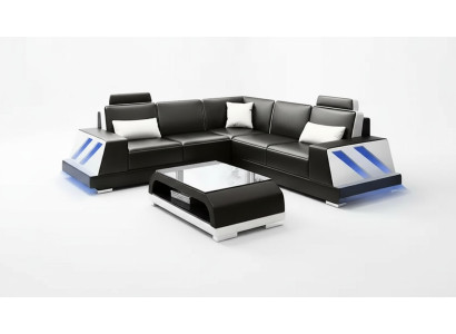 Sofá de esquina iluminado Led Sofá tapizado Esquinero Conjunto de sofás Conjunto de sofá Mesa de centro