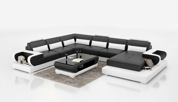 Sofá esquinero con tapizado en forma de U, moderna mesa de centro, sofá de estilo contemporáneo, nuevo conjunto de sala de estar.