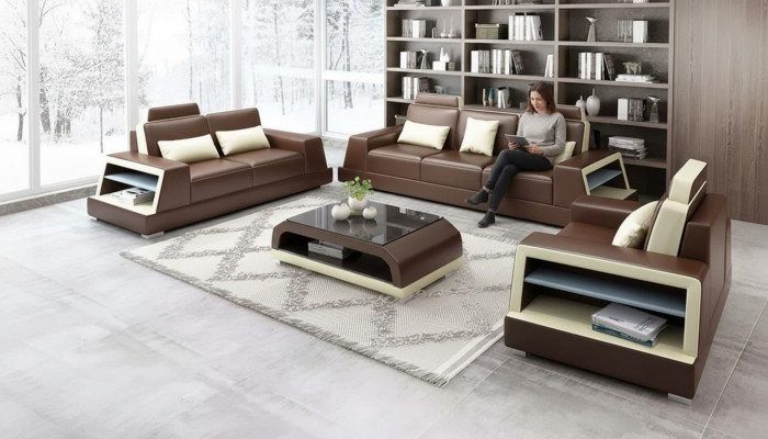 Conjunto de sofás 3-2-1 mesa de centro sofá de cuero sofá moderno sofá conjunto de salón.