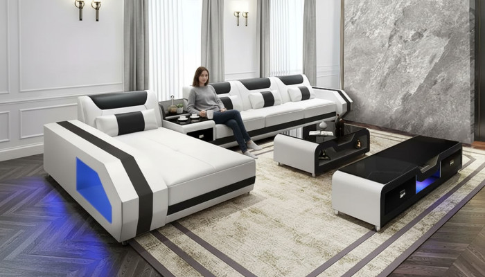 Sofá esquinero sofá tapizado en forma de L Mesa de centro Sofá moderno Conjunto de salón de 2 piezas Nuevo