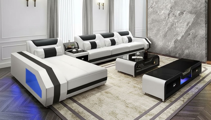 Sofá esquinero sofá tapizado en forma de L Mesa de centro Sofá moderno Conjunto de salón de 2 piezas Nuevo