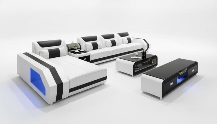 Sofá esquinero sofá tapizado en forma de L Mesa de centro Sofá moderno Conjunto de salón de 2 piezas Nuevo