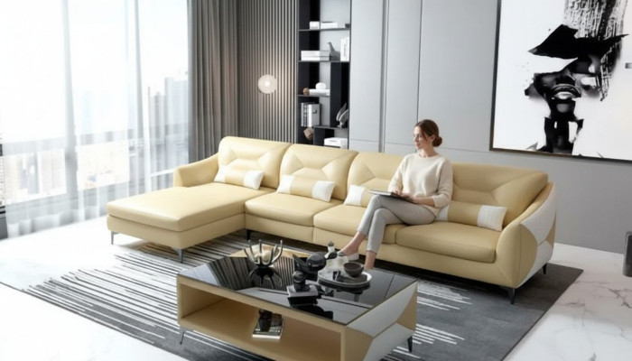 Sofá de esquina acolchado Sofá en forma de L moderna mesa de centro sofá conjunto de salón 2 piezas nuevo