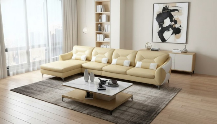 Sofá de cuero Sofá de diseñador Sofá de esquina de forma L Sofá moderno Sofá de cuero Sofá de esquina Acolchado